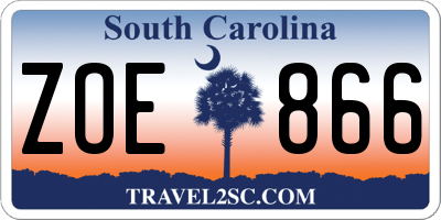 SC license plate ZOE866