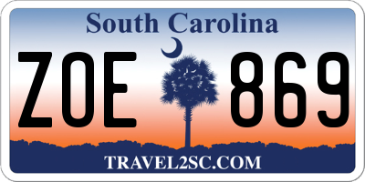 SC license plate ZOE869