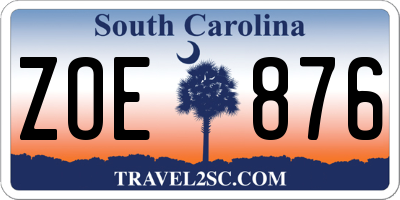 SC license plate ZOE876