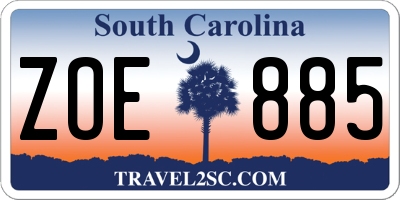 SC license plate ZOE885
