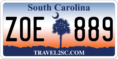 SC license plate ZOE889