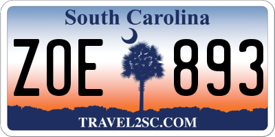 SC license plate ZOE893