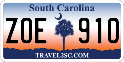 SC license plate ZOE910
