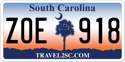 SC license plate ZOE918