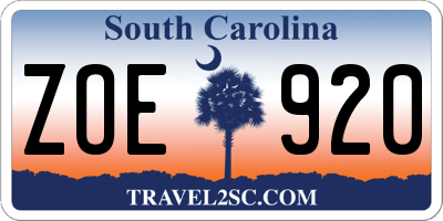 SC license plate ZOE920