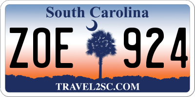 SC license plate ZOE924