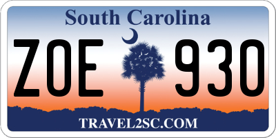 SC license plate ZOE930