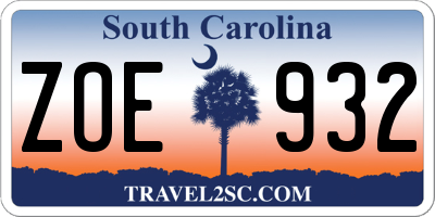 SC license plate ZOE932