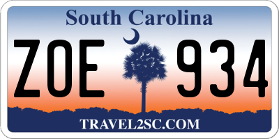 SC license plate ZOE934