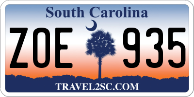 SC license plate ZOE935