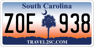 SC license plate ZOE938
