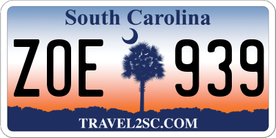 SC license plate ZOE939