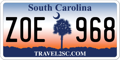 SC license plate ZOE968