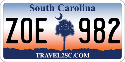 SC license plate ZOE982