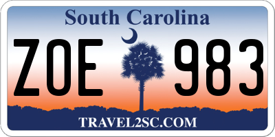 SC license plate ZOE983