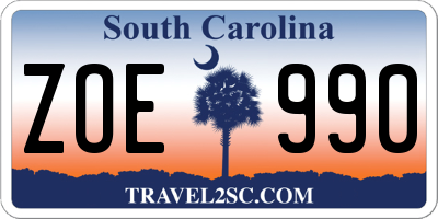SC license plate ZOE990