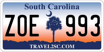 SC license plate ZOE993