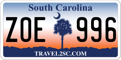 SC license plate ZOE996