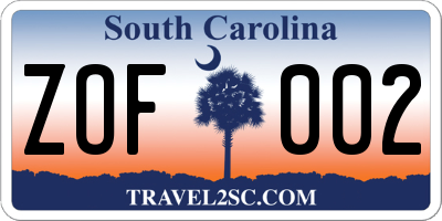 SC license plate ZOF002