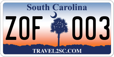 SC license plate ZOF003