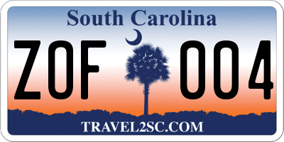 SC license plate ZOF004
