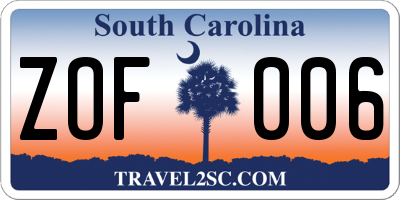 SC license plate ZOF006