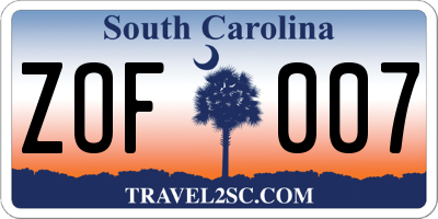 SC license plate ZOF007