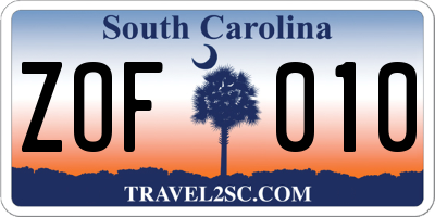 SC license plate ZOF010