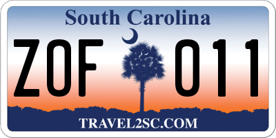 SC license plate ZOF011