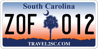 SC license plate ZOF012