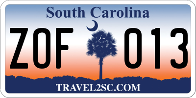SC license plate ZOF013