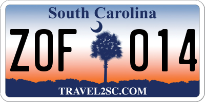 SC license plate ZOF014