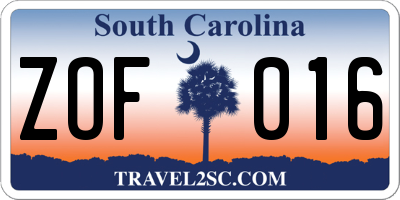 SC license plate ZOF016