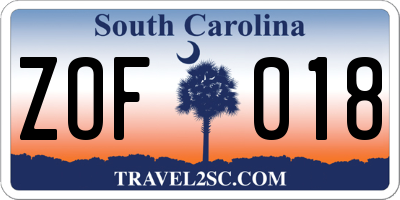 SC license plate ZOF018