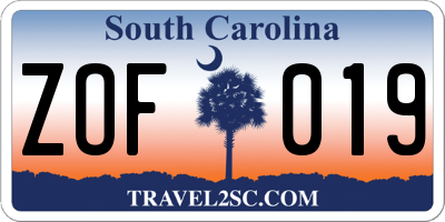 SC license plate ZOF019