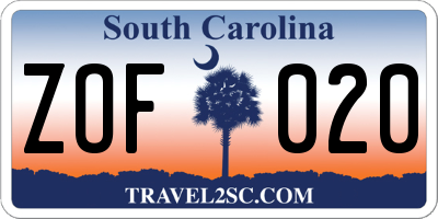 SC license plate ZOF020