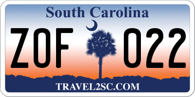 SC license plate ZOF022