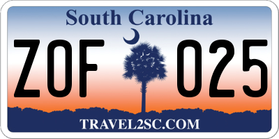 SC license plate ZOF025