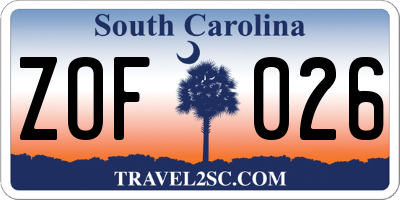 SC license plate ZOF026