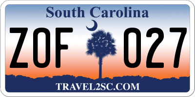 SC license plate ZOF027