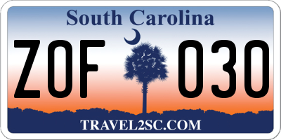 SC license plate ZOF030