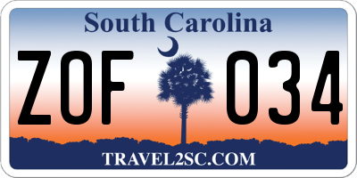 SC license plate ZOF034