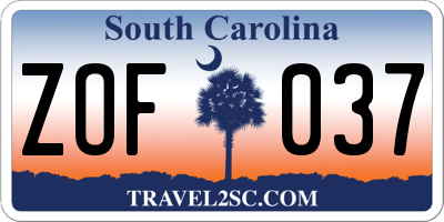 SC license plate ZOF037