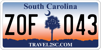 SC license plate ZOF043