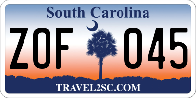 SC license plate ZOF045
