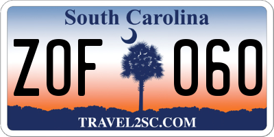 SC license plate ZOF060