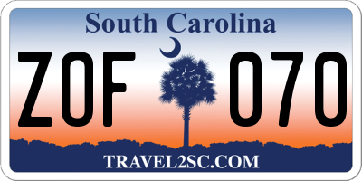 SC license plate ZOF070