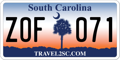 SC license plate ZOF071