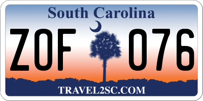 SC license plate ZOF076