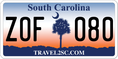 SC license plate ZOF080